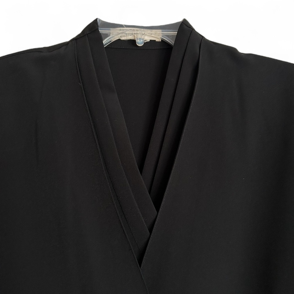 Jacques Vert 12 Black Blouse Top Shirt Pleated V-Neck Square Covered Buttons L/S